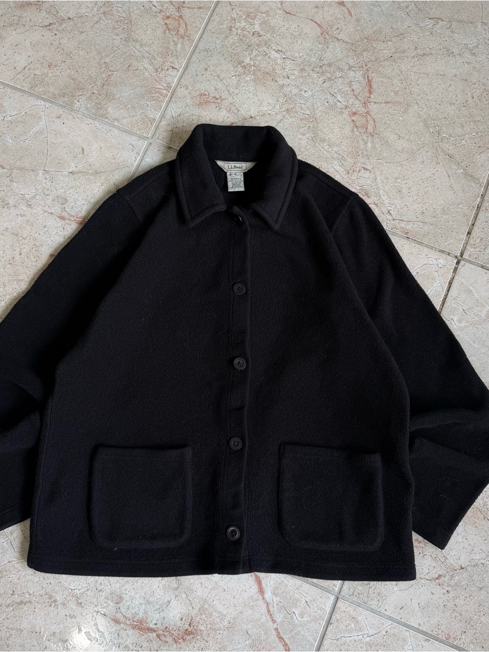 L.L.Bean Black Button-Front Fleece Jacket